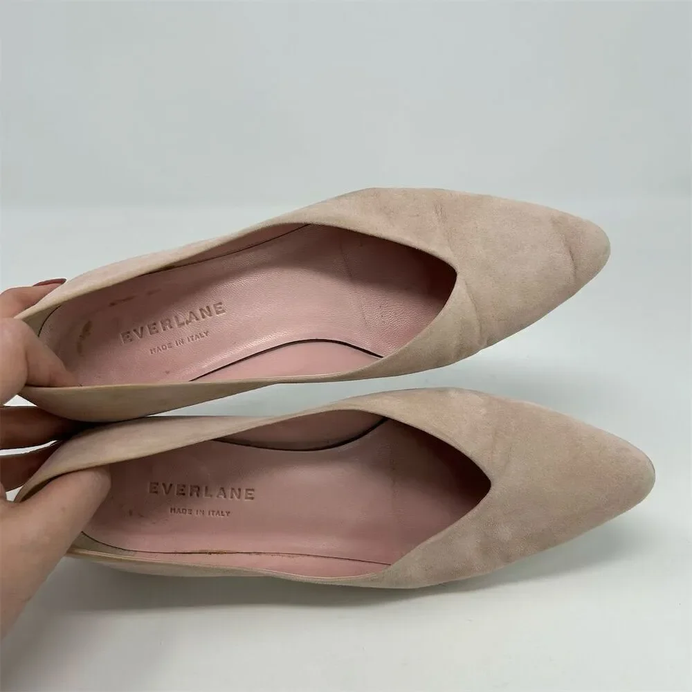Everlane Women's V Sparkle Heeled Light Blush Pink Suede Block Pumps Size 7